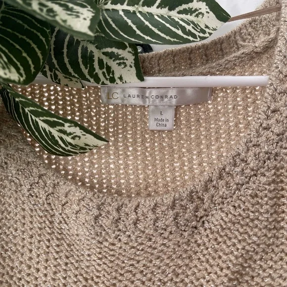 LC Lauren Conrad Cream Crew Neck Sweater with Love Script - Picture 3 of 4